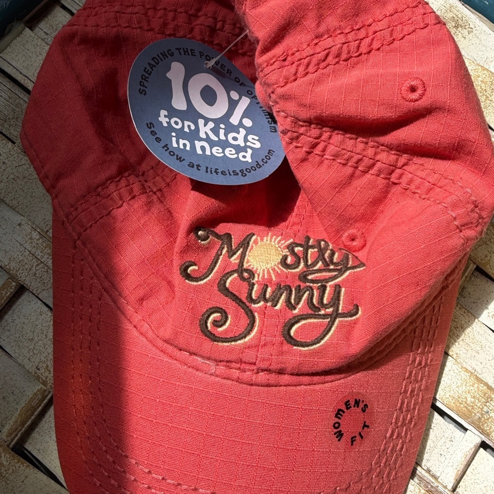 Mostly Sunny Embroidered Cap - Red life is good brand